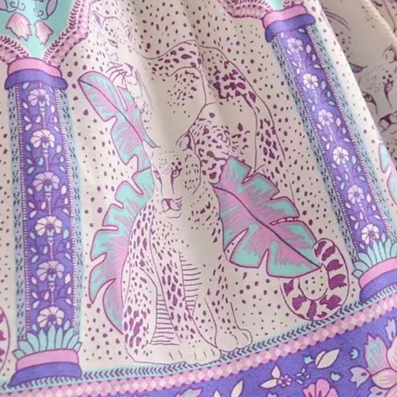 Boho Floral Leopard Gypsy Print Dress Purple - Picture 6 of 13